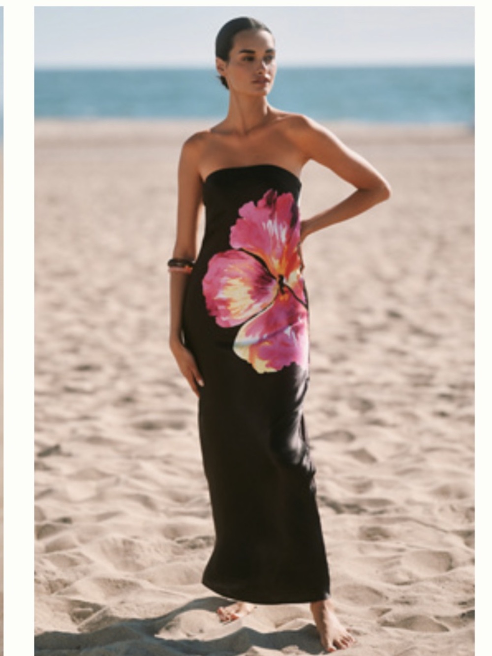l*space After Midnight Hibiscus Strapless Maxi Dress in Black and Pink